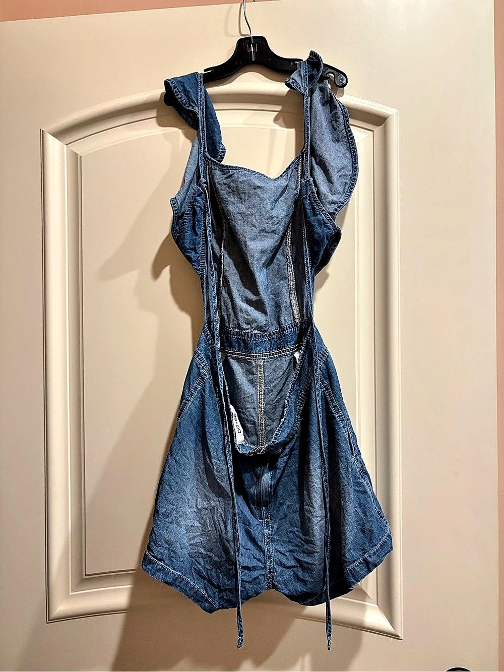 DO+BE Denim Ruffle Strap Romper in Blue